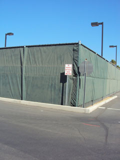Acoustifence noise barrier reduces noise from Pickleball court and is easily covered by existing wind screens