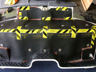 Boat engine hood after adding Acoustiblok sound deadening material