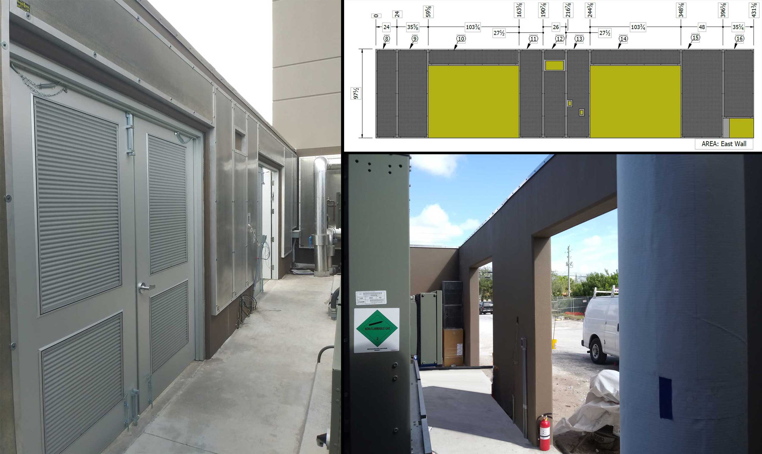 Adult-Education-Center-Chiller-Enclosure-Collage-4 Generator Exhaust Deflection Wall